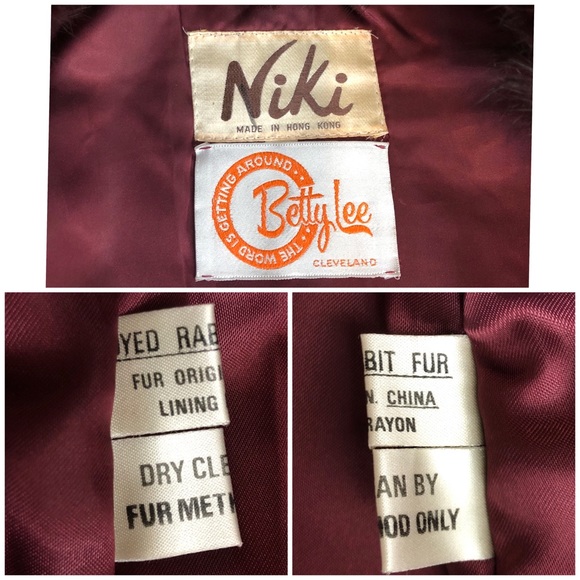 Rabbit Fur Vintage Burgundy Standing Collar Coat - Picture 9 of 10